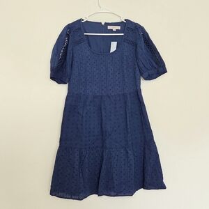 LOFT Blue Eyelet Scoop-neck Petite Casual Dress Size 00
